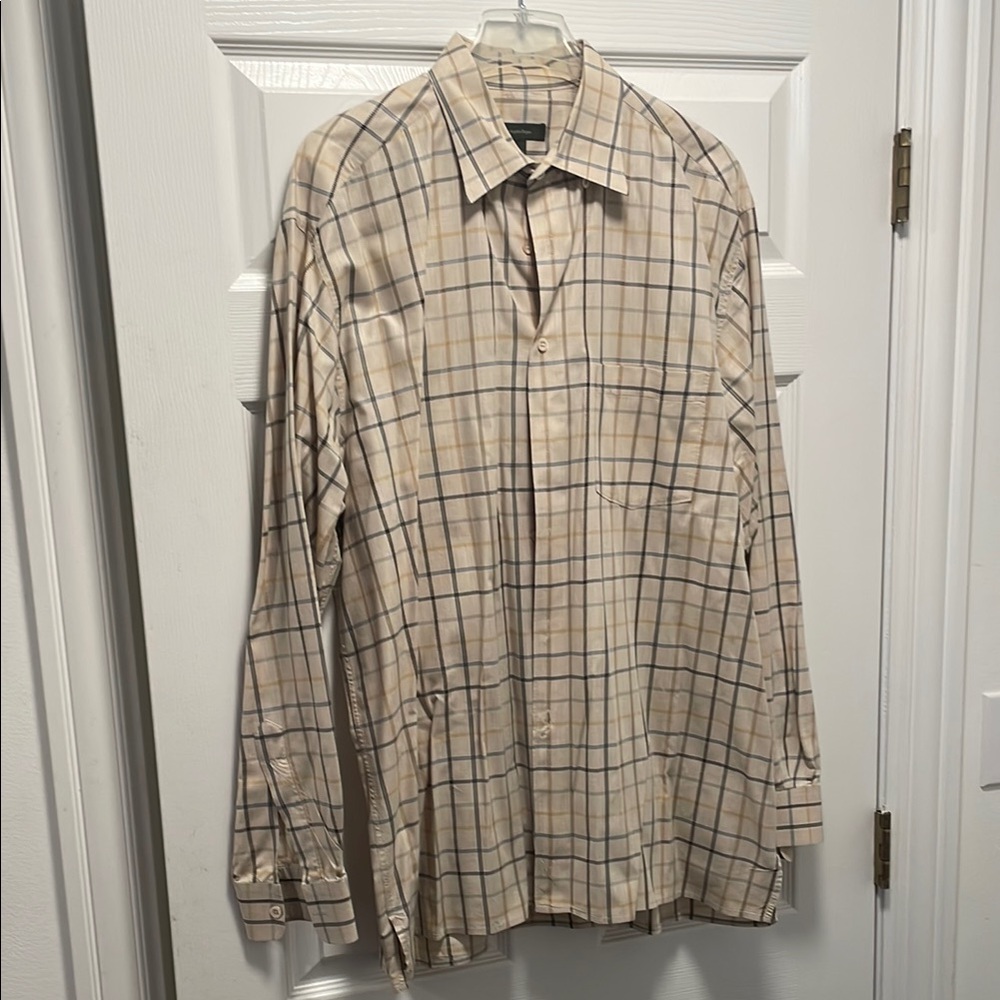Beige Checkered Button-Up Shirt